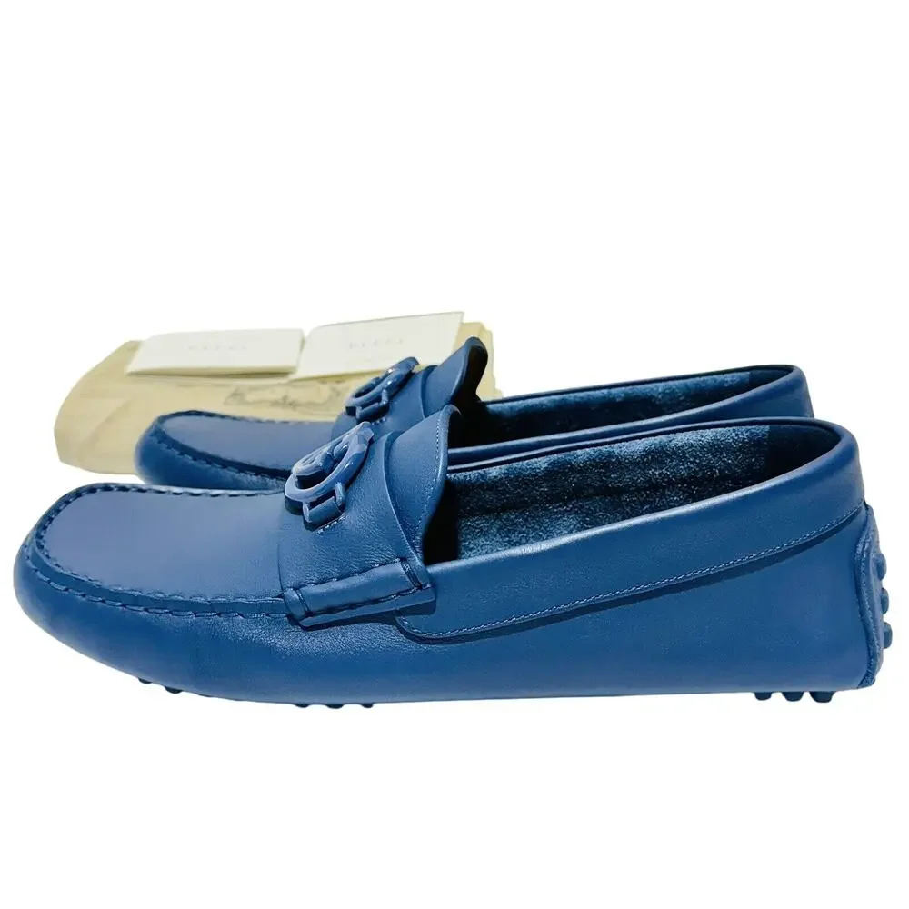 Gucci GG Interlocking Men's Loafer Blue Driver moccasins Shoes G 8.5/US 9 NIB